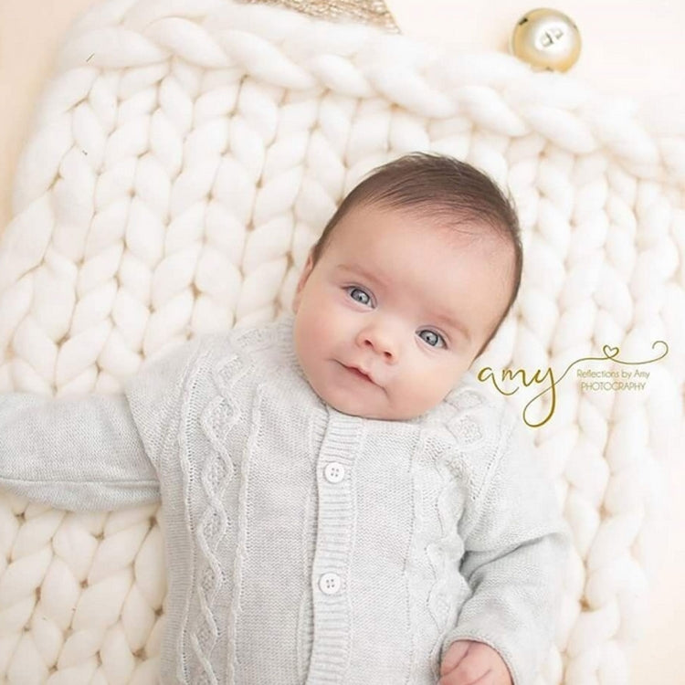 50x50cm Soft Newborn Photography Prop Chunky Knit Blanket  for 100 Days Milestone(White) - free shipping - PMC TechLife - Order now!