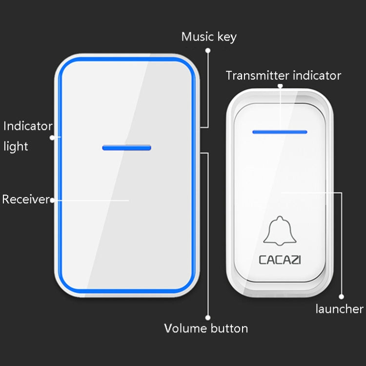 CACAZI A68-2 One to Two Wireless Remote Control Electronic Doorbell Home Smart Digital Wireless Doorbell, Style:UK Plug(White) - Wireless Doorbell by CACAZI | Online Shopping South Africa | PMC TechLife | Buy Now Pay Later Mobicred
