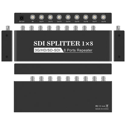 1 In 8 Out SD-SDI / HD-SDI / 3G-SDI Distribution Amplifier Video SDI Splitter(UK Plug) - Splitter by PMC Jewellery | Online Shopping South Africa | PMC Jewellery | Buy Now Pay Later Mobicred