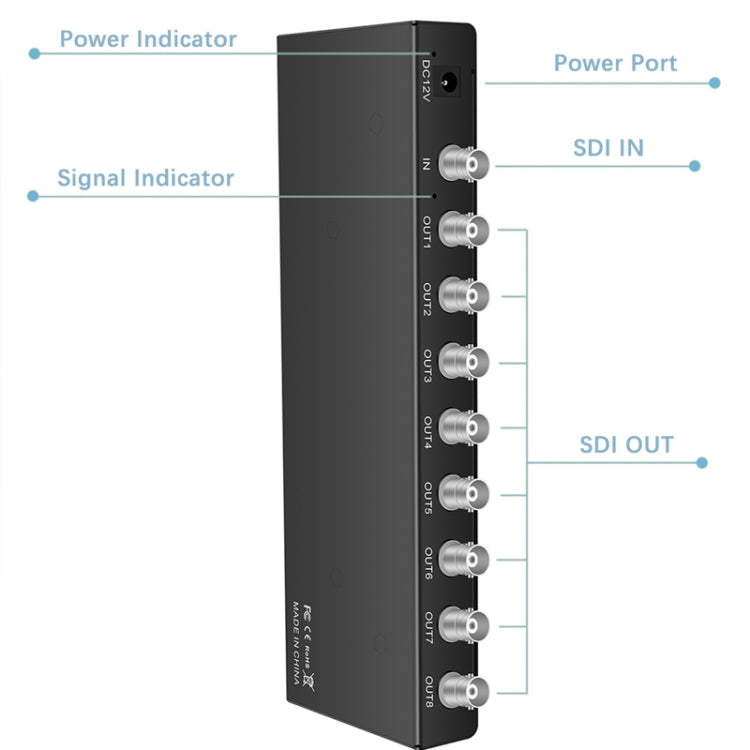 1 In 8 Out SD-SDI / HD-SDI / 3G-SDI Distribution Amplifier Video SDI Splitter(UK Plug) - Splitter by PMC Jewellery | Online Shopping South Africa | PMC Jewellery | Buy Now Pay Later Mobicred