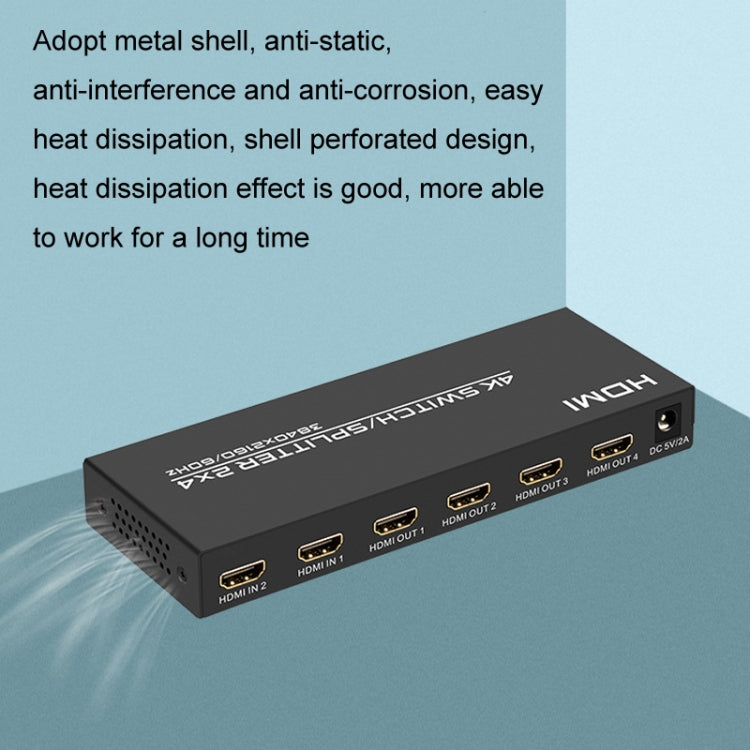 FJGEAR FJ-4K204 2 In 4 Out HD 4K Audio HDMI Switch Distributor, Plug Type:EU Plug - free shipping - PMC Jewellery - Order now!