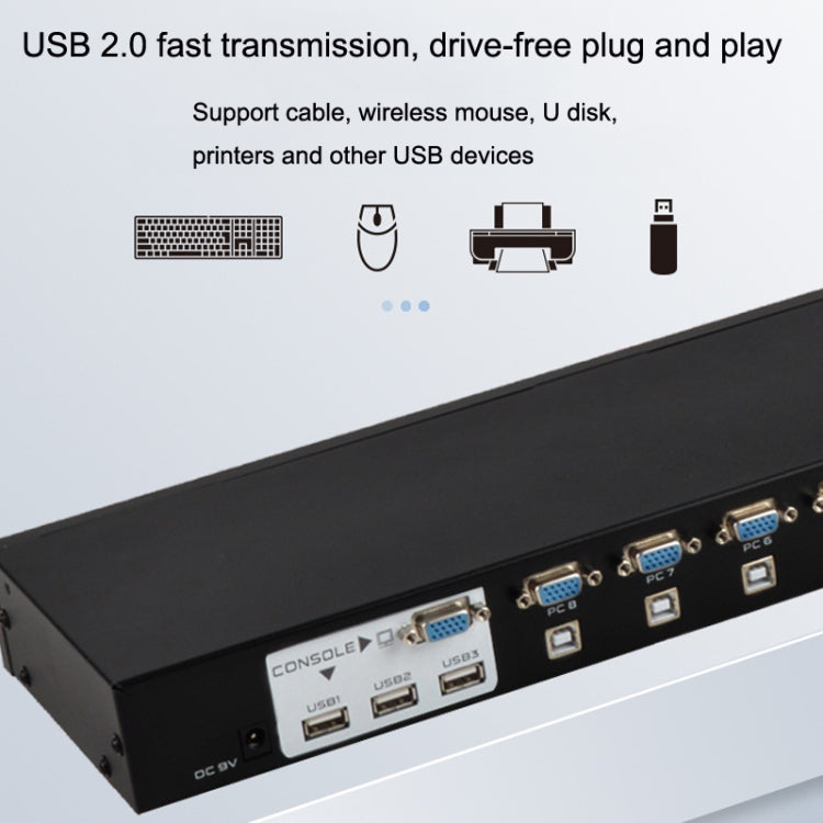 FJGEAR FJ-810UK 8 In 1 Out USB KVM Switcher With Desktop Switch, Plug Type:EU Plug(Black) - Converter by FJGEAR | Online Shopping South Africa | PMC Jewellery | Buy Now Pay Later Mobicred