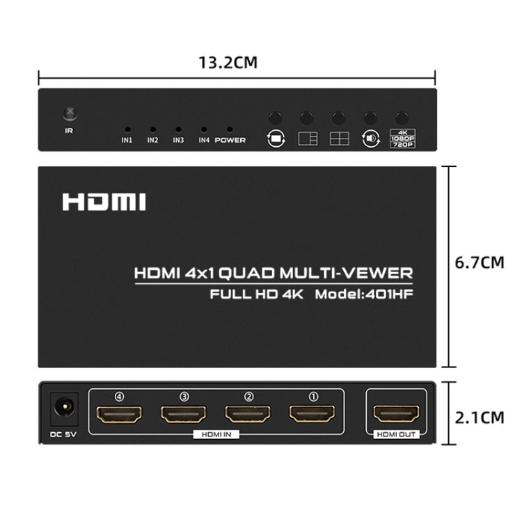 FJGEAR FJ-401HF 4 In 1 Out 4K HDMI Splitter Supports Four Screen Segmentation, Plug Type:EU Plug(Black) - free shipping - PMC Jewellery - Order now!