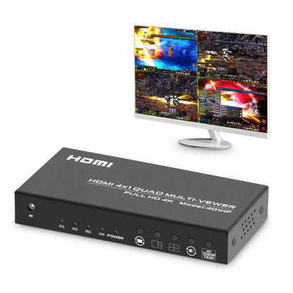 FJGEAR FJ-401HF 4 In 1 Out 4K HDMI Splitter Supports Four Screen Segmentation, Plug Type:US Plug(Black) - Splitter by FJGEAR | Online Shopping South Africa | PMC Jewellery | Buy Now Pay Later Mobicred