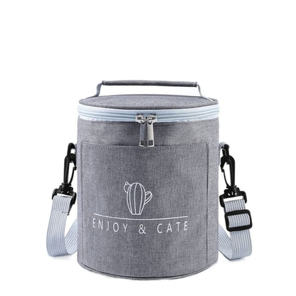 Round Lunch Bag Insulated Lunch Box Foldable & Portable Lunch Tote S(Light Gray) - Lunch Bags by PMC Jewellery | Online Shopping South Africa | PMC Jewellery