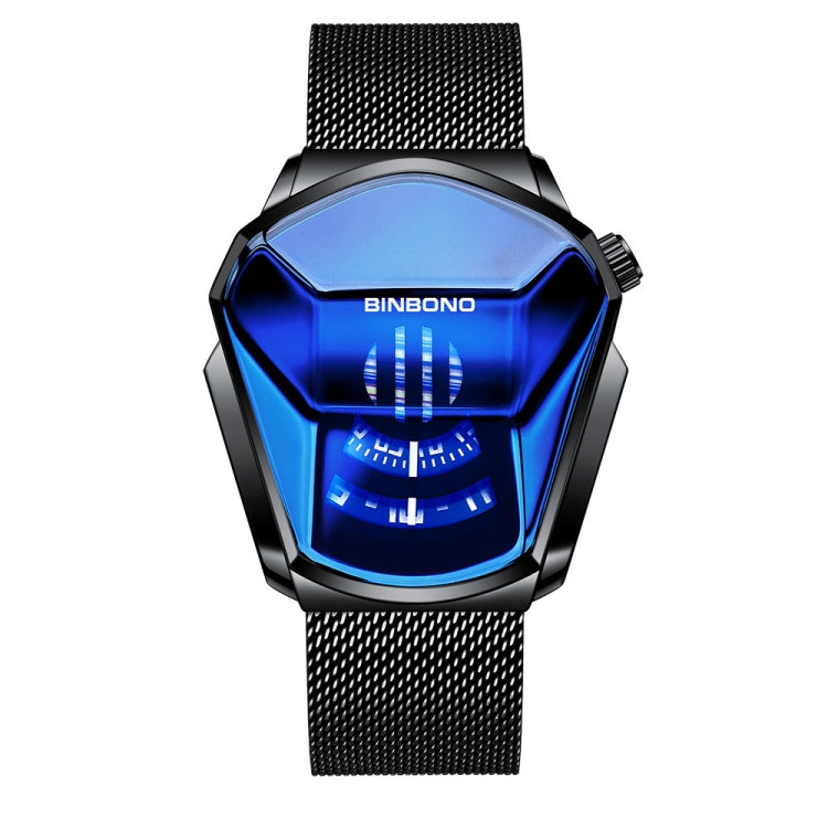 BINBOND Locomotive Concept Watch Men Live Black Technology Watch(Black Net Belt-Black Steel-Blue Face) - free shipping - PMC TechLife - Order now!