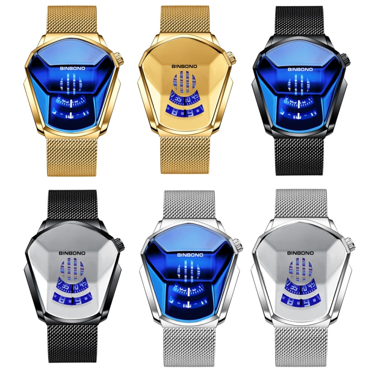 BINBOND Locomotive Concept Watch Men Live Black Technology Watch(Gold Net Belt-Full Gold-Gold Face) - free shipping - PMC TechLife - Order now!