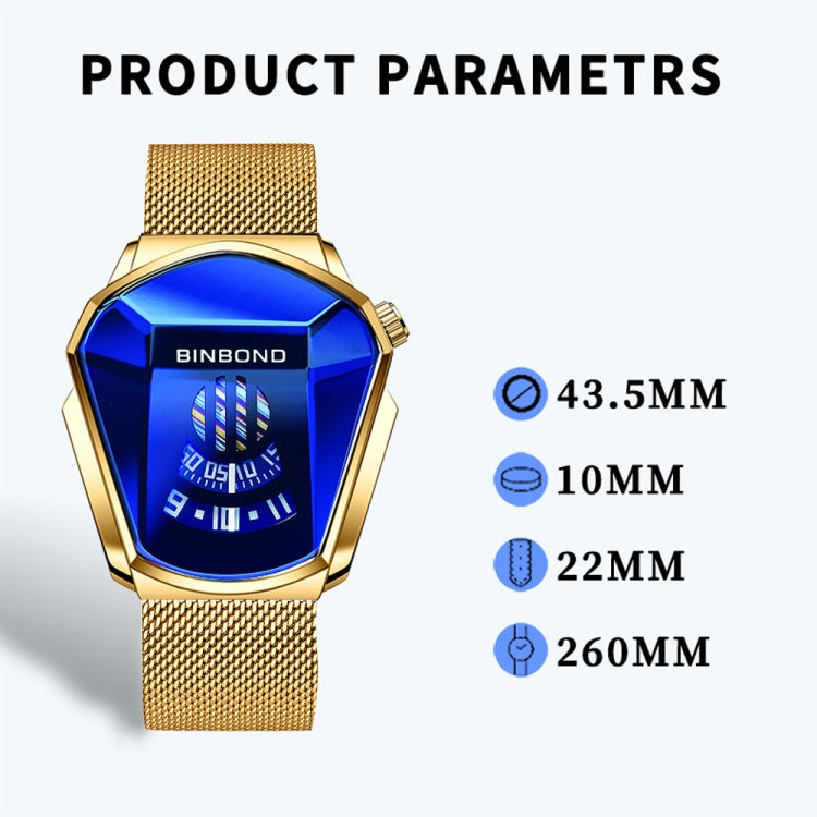 BINBOND Locomotive Concept Watch Men Live Black Technology Watch(Gold Net Belt-Full Gold-Gold Face) - free shipping - PMC TechLife - Order now!