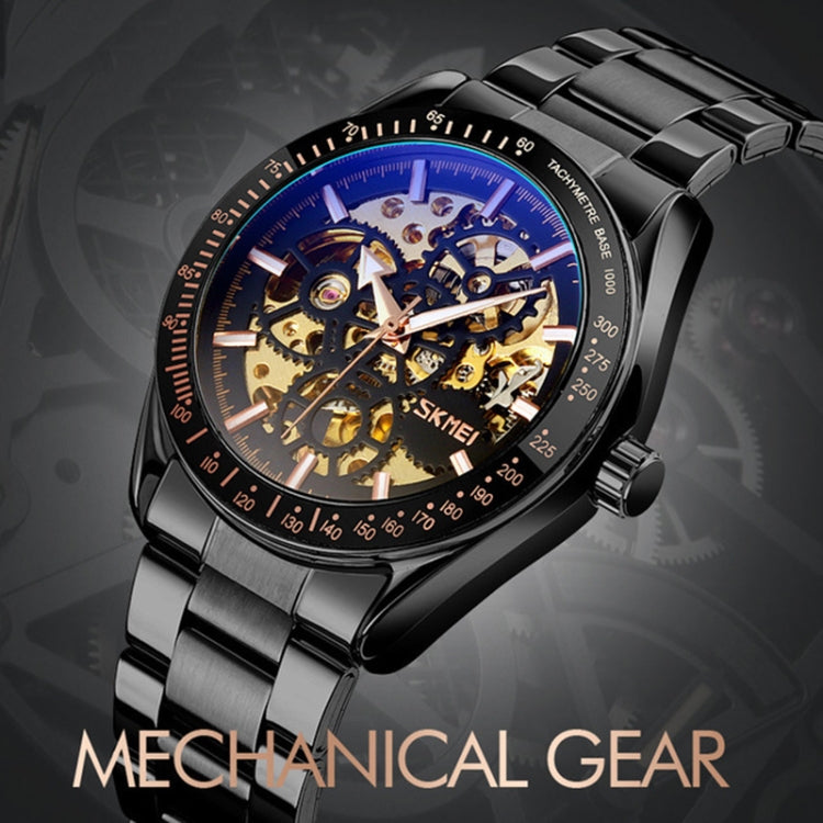 SKMEI 9194 Men Automatic Skeleton Mechanical Steel Band Watch (Golden Gold Face) - free shipping - PMC TechLife - Order now!