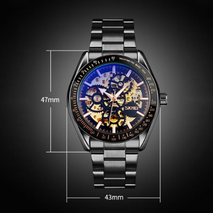 SKMEI 9194 Men Automatic Skeleton Mechanical Steel Band Watch (Golden Gold Face) - free shipping - PMC TechLife - Order now!
