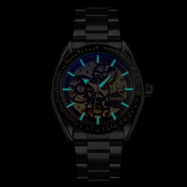SKMEI 9194 Men Automatic Skeleton Mechanical Steel Band Watch (Golden Gold Face) - free shipping - PMC TechLife - Order now!