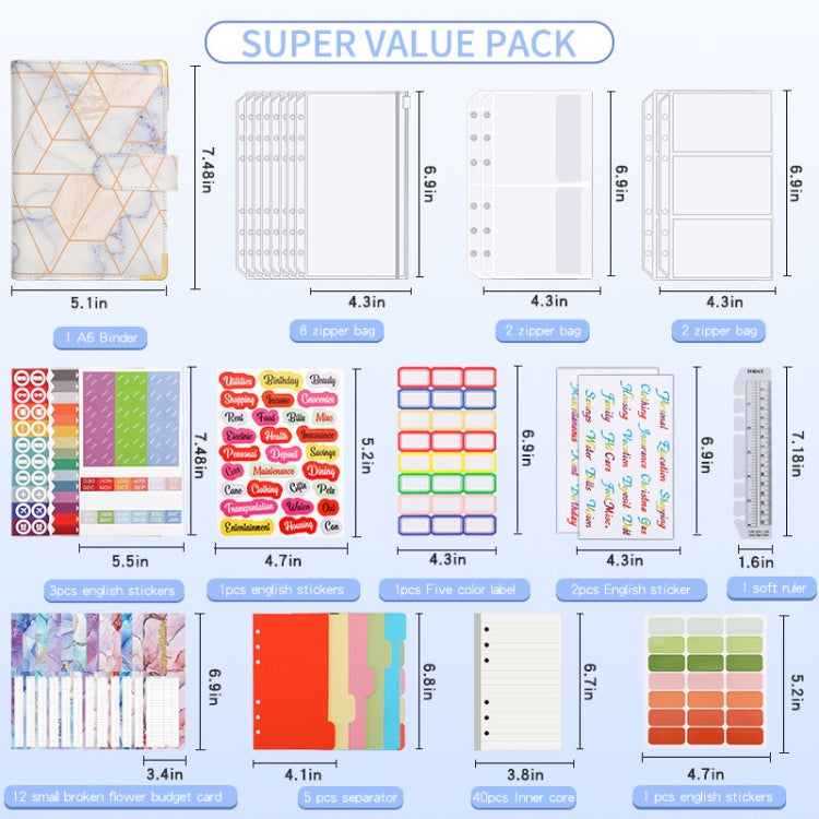 A6 Loose-leaf Notebook Budget Book Marbled Handbook,Style: Deluxe Model(Light Gray) - Notebooks by PMc TechLife | Online Shopping South Africa | PMc TechLife | Buy Now Pay Later Mobicred