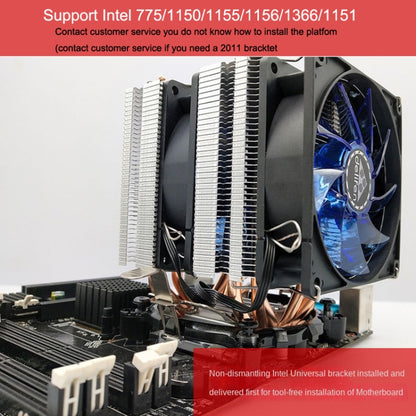 Desktop Computer 6 Copper Tube CPU Radiator Super Quiet Without Light 3-pin Double Fan - Fan Cooling by PMC Jewellery | Online Shopping South Africa | PMC Jewellery
