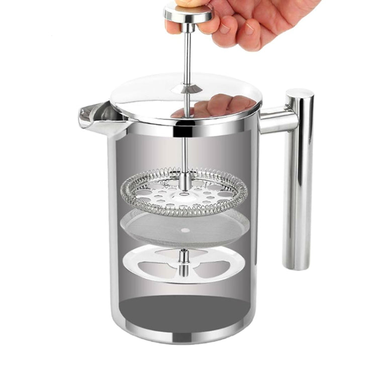 304 Stainless Steel French Pressure Coffee Pot Hand Made Tea Pot, Capacity:1000ml - free shipping - PMC TechLife - Order now!