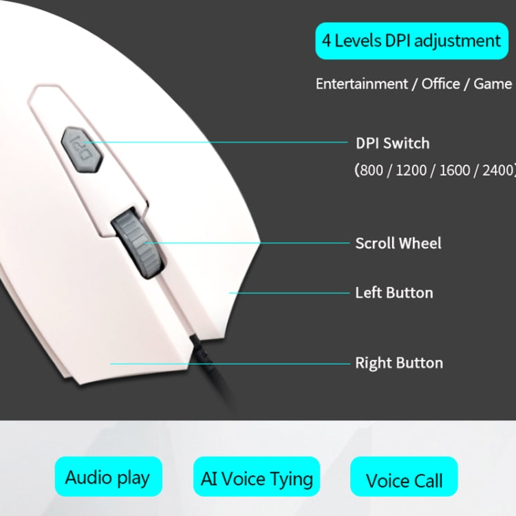 Pcsensor MOS4 4 Keys 2400DPI Game Intelligent Voice Recognition Input Mouse, Cable Length: 1.5m(Sound) - free shipping - PMC Jewellery - Order now!