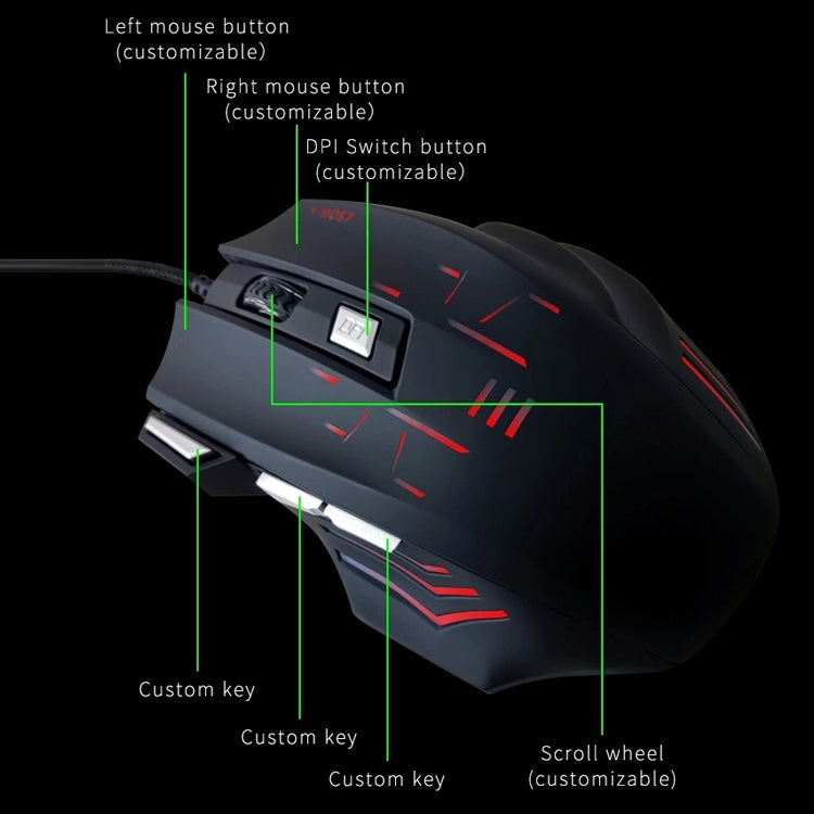 MOS7 7 Keys One-click Combo Custom Keyboard Shortcuts Game Mice, Cable Length: 2m(Black) - Wired Mice by PMC Jewellery | Online Shopping South Africa | PMC Jewellery | Buy Now Pay Later Mobicred