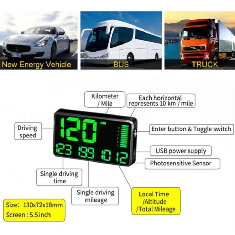 Kingneed C90 5.5inch HUD Car Head-up Display GPS Car Universal Mileage Speed Meter Speeding Alarm / GPS Satellite Speed Measurement(Black) - free shipping - PMC TechLife - Order now!