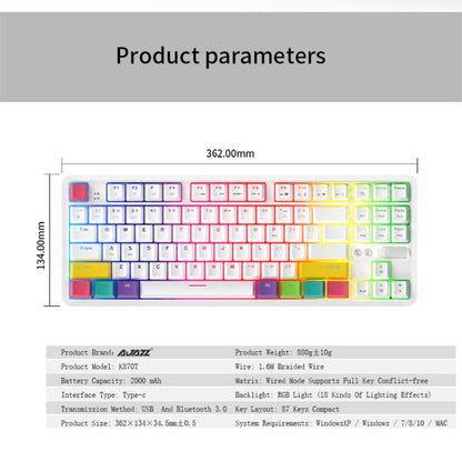 Ajazz K870T 87-keys Wired Bluetooth + Type-C Rechargeable Mechanical Keyboard  Mini RGB Backlit Keyboard, Cable Length: 1.6m(Tea Shaft) - Wired Keyboard by Ajazz | Online Shopping South Africa | PMC Jewellery | Buy Now Pay Later Mobicred