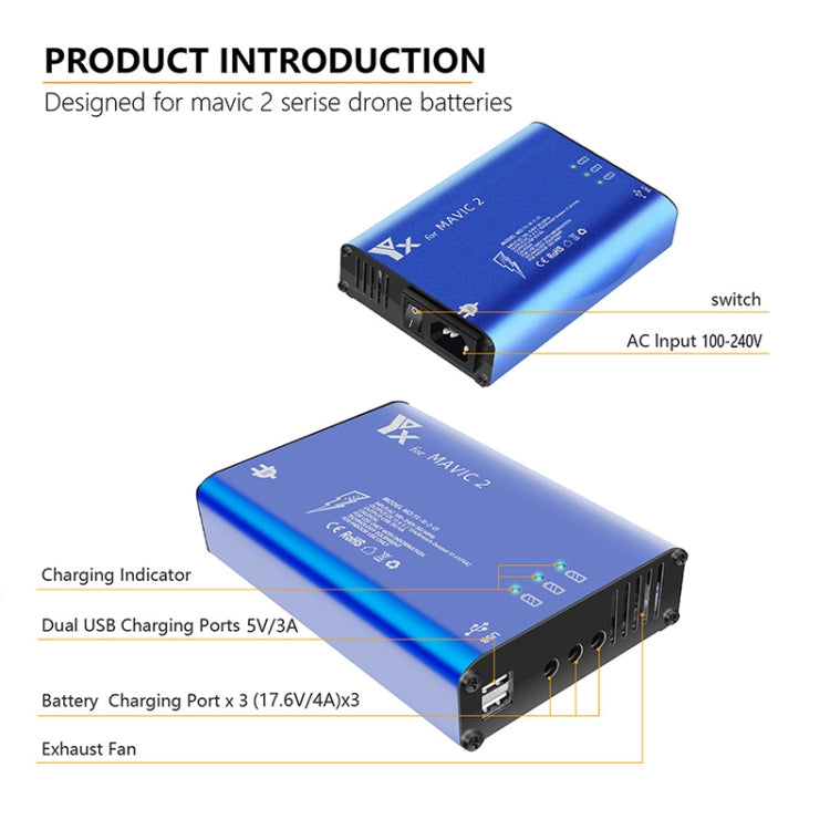 YX For DJI MAVIC 2  Aluminum Alloy Charger with Switch, Plug Type:US Plug - free shipping - PMC TechLife - Order now!