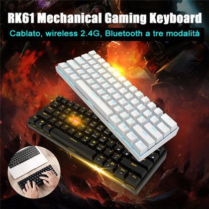 RK61 61 Keys Bluetooth / 2.4G Wireless / USB Wired Three Modes Tablet Mobile Gaming Mechanical Keyboard, Cable Length: 1.5m, Style:Green Shaft(Black) - Wired Keyboard by PMC Jewellery | Online Shopping South Africa | PMC Jewellery | Buy Now Pay Later Mobicred