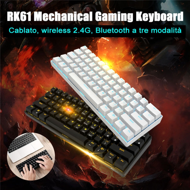 RK61 61 Keys Bluetooth / 2.4G Wireless / USB Wired Three Modes Tablet Mobile Gaming Mechanical Keyboard, Cable Length: 1.5m, Style:Tea Shaft(White) - Wired Keyboard by PMC Jewellery | Online Shopping South Africa | PMC Jewellery | Buy Now Pay Later Mobicred