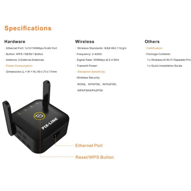 PIX-LINK WR22 300Mbps Wifi Wireless Signal Amplification Enhancement Extender, Plug Type:UK Plug(Black) - free shipping - PMC Jewellery - Order now!