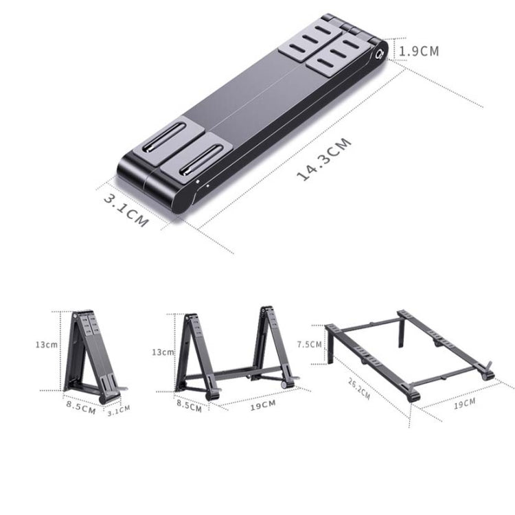 Metal Laptop Stand Computer Cooling Folding Mini Flat Raised Bracket(Gray) - Laptop Stand by PMC Jewellery | Online Shopping South Africa | PMC Jewellery | Buy Now Pay Later Mobicred