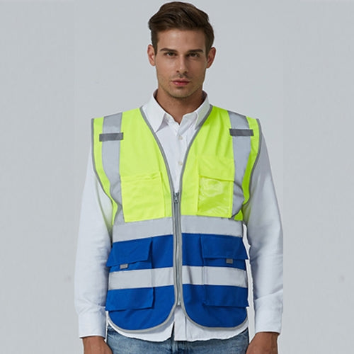 Multi-pockets Safety Vest Reflective Workwear Clothing, Size:XL-Chest 124cm(Yellow Blue) - free shipping - PMC Jewellery - Order now!
