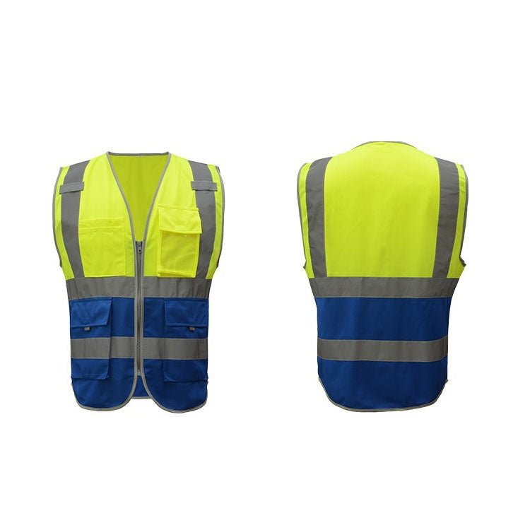 Multi-pockets Safety Vest Reflective Workwear Clothing, Size:XL-Chest 124cm(Yellow Blue) - free shipping - PMC Jewellery - Order now!