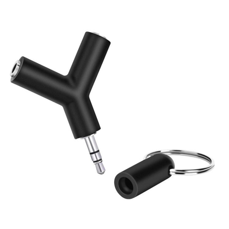 Mini Y Shaped 3.5mm Male to Double 3.5mm Female Jack Audio Headset Adapter Connector Keychain(Black) - Splitter Adapter by PMC TechLife | Online Shopping South Africa | PMC TechLife