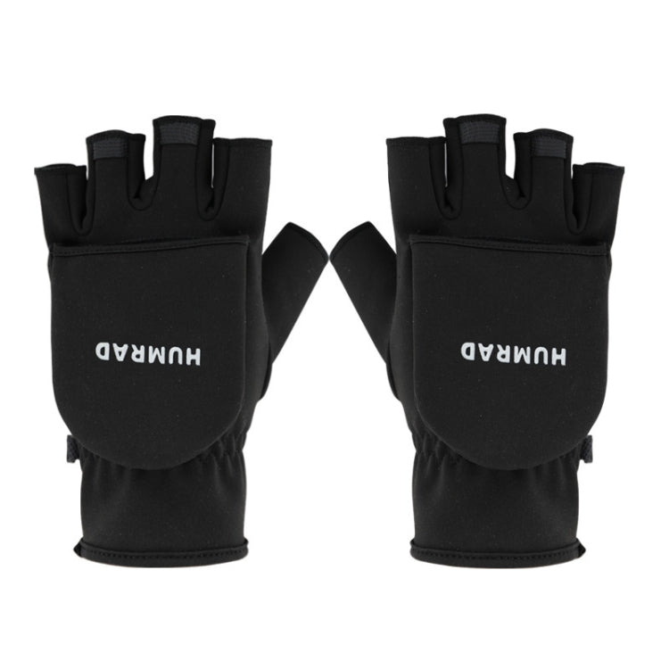 HUMRAO Winter Half-Finger Flip Cover Warm Gloves For Outdoor Sports Skiing And Cycling, Size:L(Black) - Cycling Gloves by HUMRAO | Online Shopping South Africa | PMc TechLife | Buy Now Pay Later Mobicred