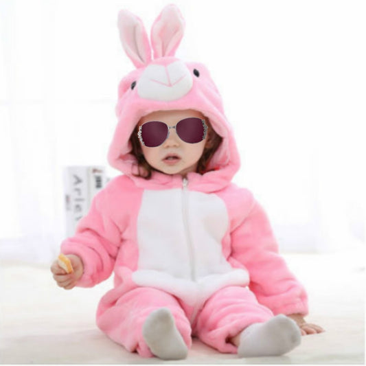 Babies Cartoon Animal Shape Flannel Jumpsuit Romper, Size:100CM(Pink Rabbit) - Baby Clothing by PMC Jewellery | Online Shopping South Africa | PMC Jewellery | Buy Now Pay Later Mobicred