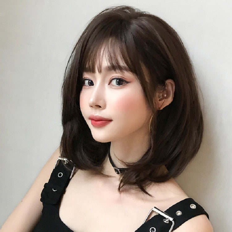 Female Short Hair With Bangs Wig Suitable For Round Face Shoulder Buckle Hair, Color:Honey Pudding Black Top 40CM - free shipping - PMC TechLife - Order now!
