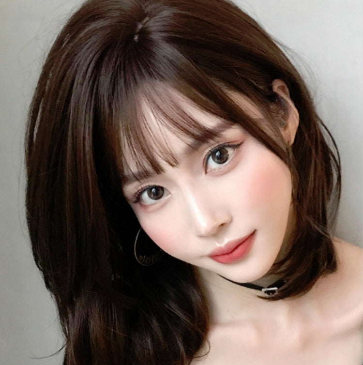 Female Short Hair With Bangs Wig Suitable For Round Face Shoulder Buckle Hair, Color:Honey Pudding Black Top 40CM - free shipping - PMC TechLife - Order now!
