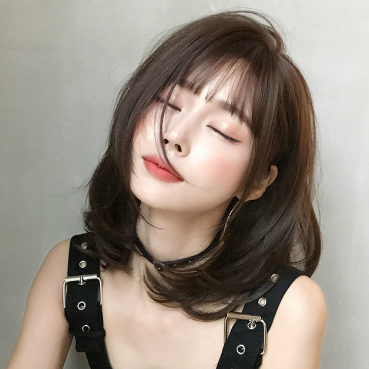 Female Short Hair With Bangs Wig Suitable For Round Face Shoulder Buckle Hair, Color:Cold Brown 40CM - free shipping - PMC TechLife - Order now!