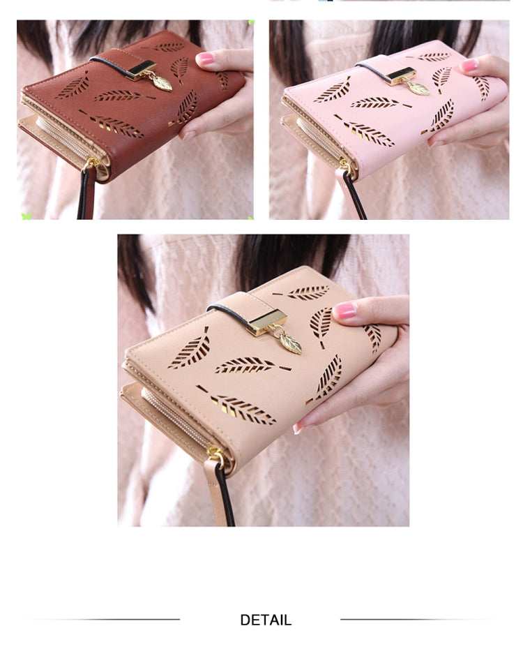 Long Gold Hollow Leaves Coin Purse Card Holders Wallet for Women(Black) - Wallets by PMC TechLife | Online Shopping South Africa | PMC TechLife | Buy Now Pay Later Mobicred