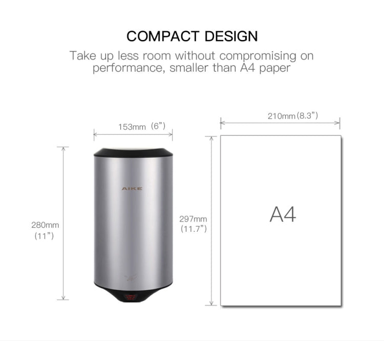 304 Stainless Steel Automatic SensorJet Hand Dryer High Speed Airflow for Home Hotel Airport Hands Drying Machine(Polished silver) - free shipping - PMC TechLife - Order now!