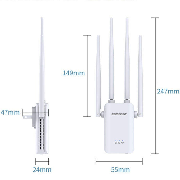 Comfast CF-WR304S 300M 4 Antenna Wireless Repeater High-Power Through-Wall WIFI Signal Amplifier, Specification:US Plug - Broadband Amplifiers by Comfast | Online Shopping South Africa | PMC Jewellery | Buy Now Pay Later Mobicred