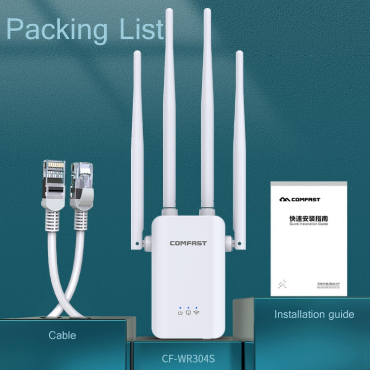 Comfast CF-WR304S 300M 4 Antenna Wireless Repeater High-Power Through-Wall WIFI Signal Amplifier, Specification:US Plug - Broadband Amplifiers by Comfast | Online Shopping South Africa | PMC Jewellery | Buy Now Pay Later Mobicred