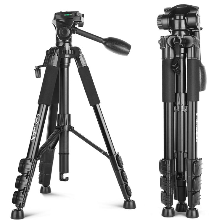 Q111 4-Section Folding Legs Live Broadcast Aluminum Alloy Tripod Mount with Three-dimensional Damping Tripod Heads(Black) - Tripods by PMC TechLife | Online Shopping South Africa | PMC TechLife | Buy Now Pay Later Mobicred