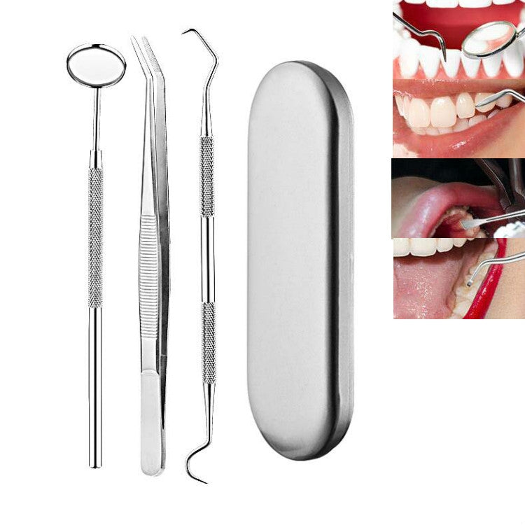 3 in 1 Silver Box Stainless Steel Dental Tools Dental Care Tartar Tool Dentist Tool Set - Dental Tools by PMC Jewellery | Online Shopping South Africa | PMC Jewellery