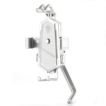 Bicycle Mobile Phone Holder Can Rotate And Adjust Fixed Aluminum Alloy Bracket Automatic Grab Bracket, Style:Rearview Mirror Installation(Silver) - Holders by PMC Jewellery | Online Shopping South Africa | PMC Jewellery | Buy Now Pay Later Mobicred