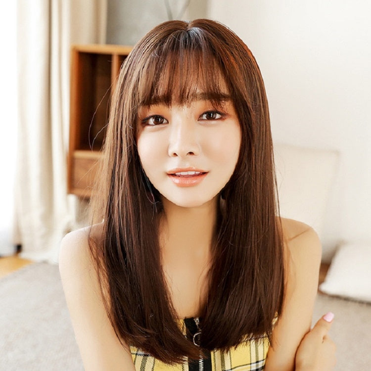 Realistic Long Straight Hair Wig Synthetic Fiber Headgear For Women, Style:Short Cold Brown 45CM - free shipping - PMC TechLife - Order now!