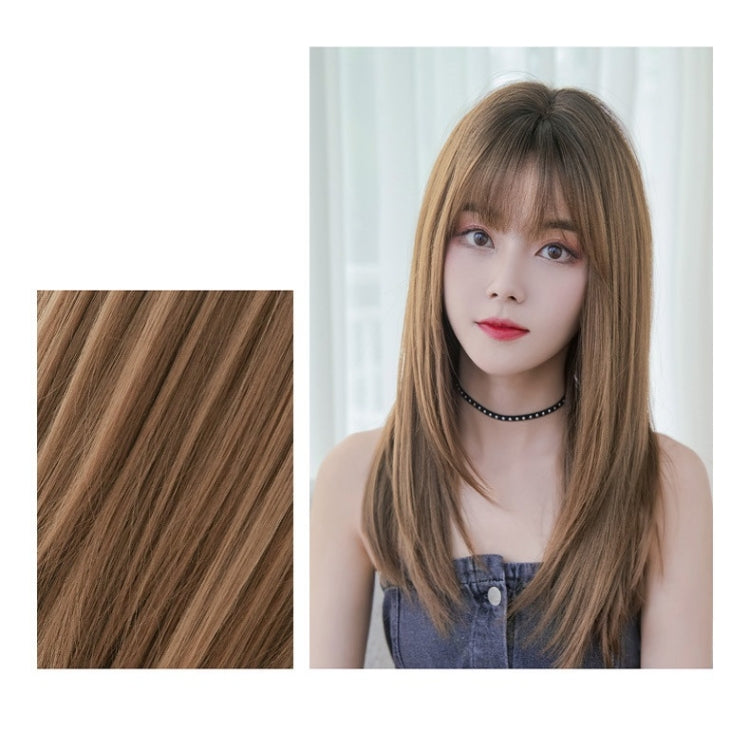 Ladies Long Straight Hair Air Bangs Wig Hair Set, Colour: Cool Brown - free shipping - PMC TechLife - Order now!