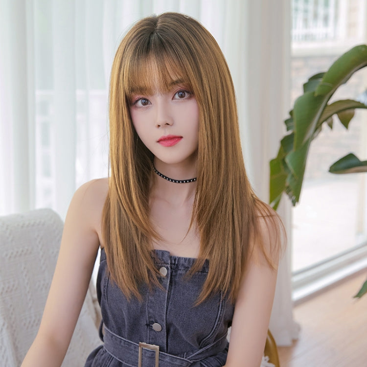 Ladies Long Straight Hair Air Bangs Wig Hair Set, Colour: Cool Brown - free shipping - PMC TechLife - Order now!
