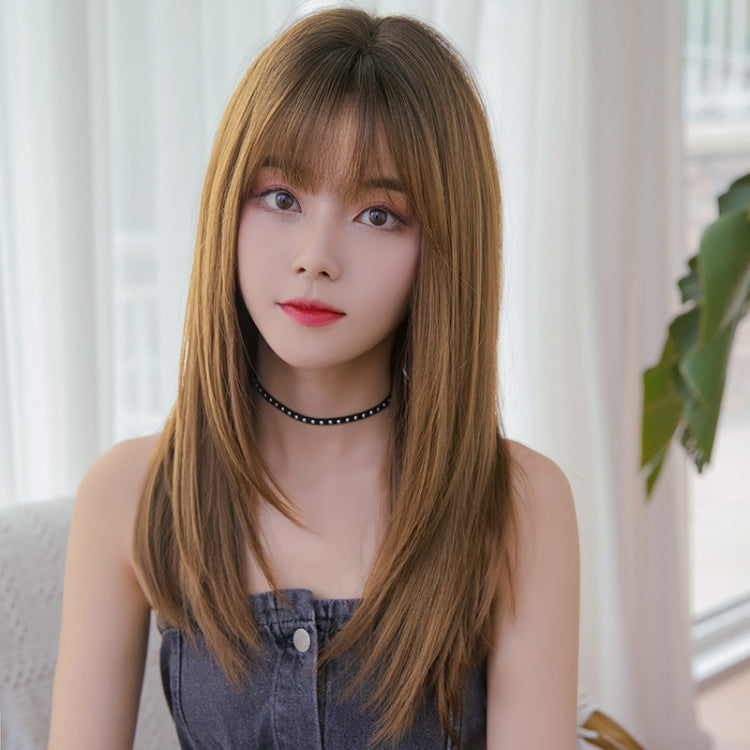 Ladies Long Straight Hair Air Bangs Wig Hair Set, Colour: Cool Brown - free shipping - PMC TechLife - Order now!