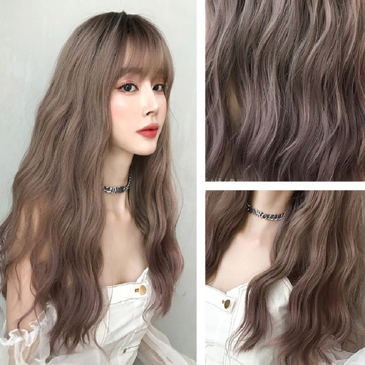 Ladies Long Hair Slightly Curly Wig Natural Fluffy Hair Cover, Color:Cool Brown - free shipping - PMC TechLife - Order now!