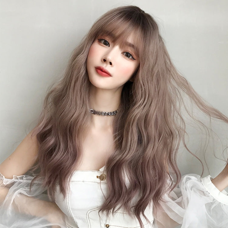 Ladies Long Hair Slightly Curly Wig Natural Fluffy Hair Cover, Color:Dark Brown - free shipping - PMC TechLife - Order now!