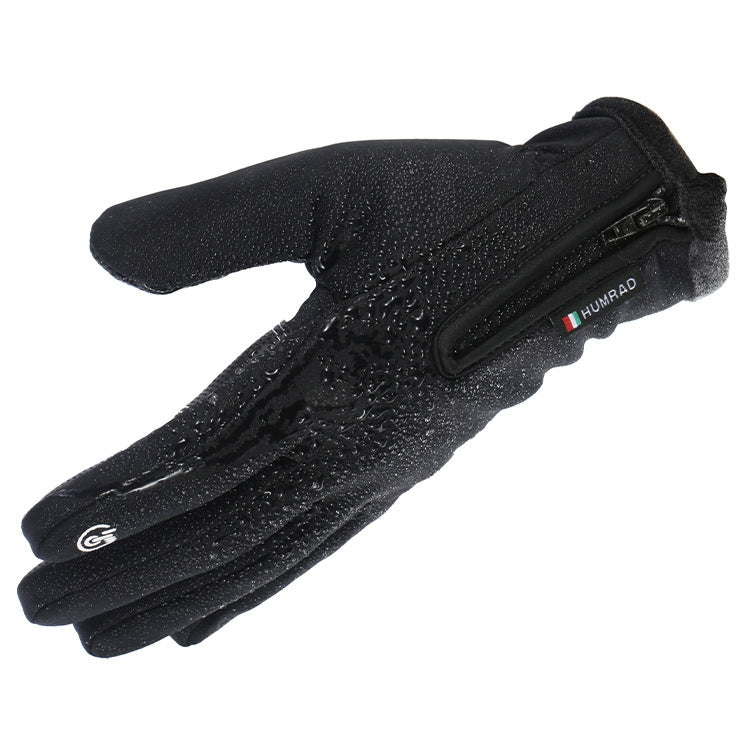 HUMRAO Outdoor Riding Gloves Winter Velvet Thermal Gloves Ski Motorcycle Waterproof Non-Slip Gloves, Size: L(Black) - Locomotive Gloves by PMC Jewellery | Online Shopping South Africa | PMC Jewellery