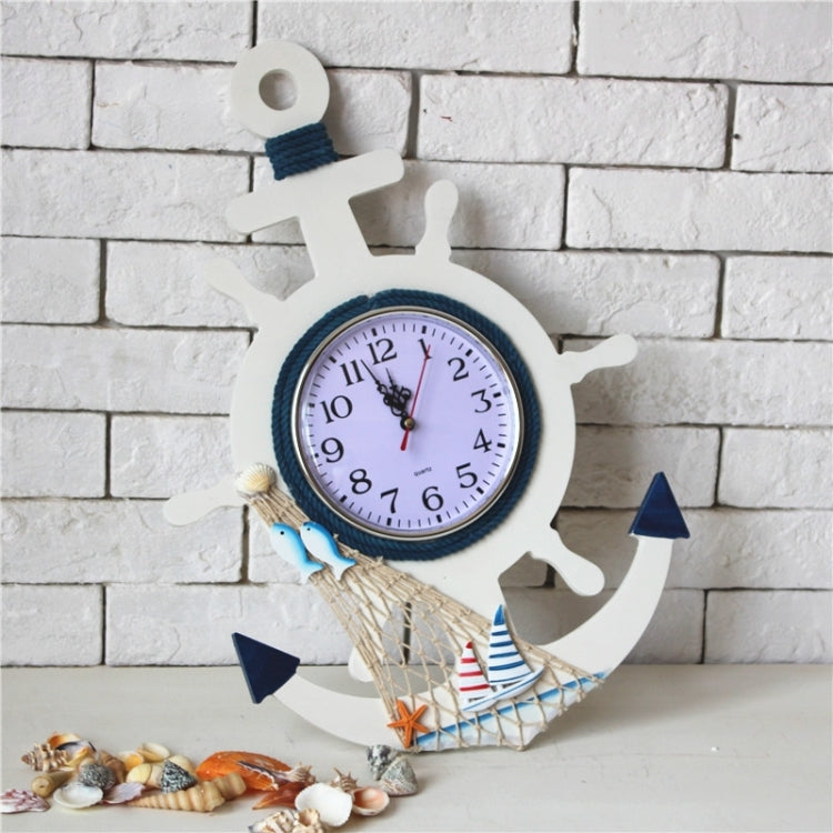 Mediterranean Style Blue And White Rudder Clock Wall Clock Home Living Room Bedroom Decoration Wooden Crafts, Style:Pisces - Wall Clock by PMc TechLife | Online Shopping South Africa | PMc TechLife | Buy Now Pay Later Mobicred